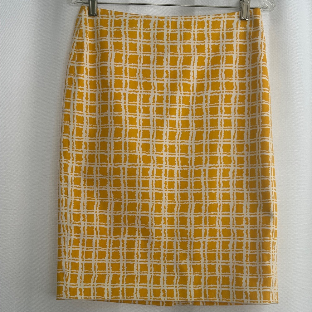 Talbots Mustard and Cream Grid Pencil Skirt